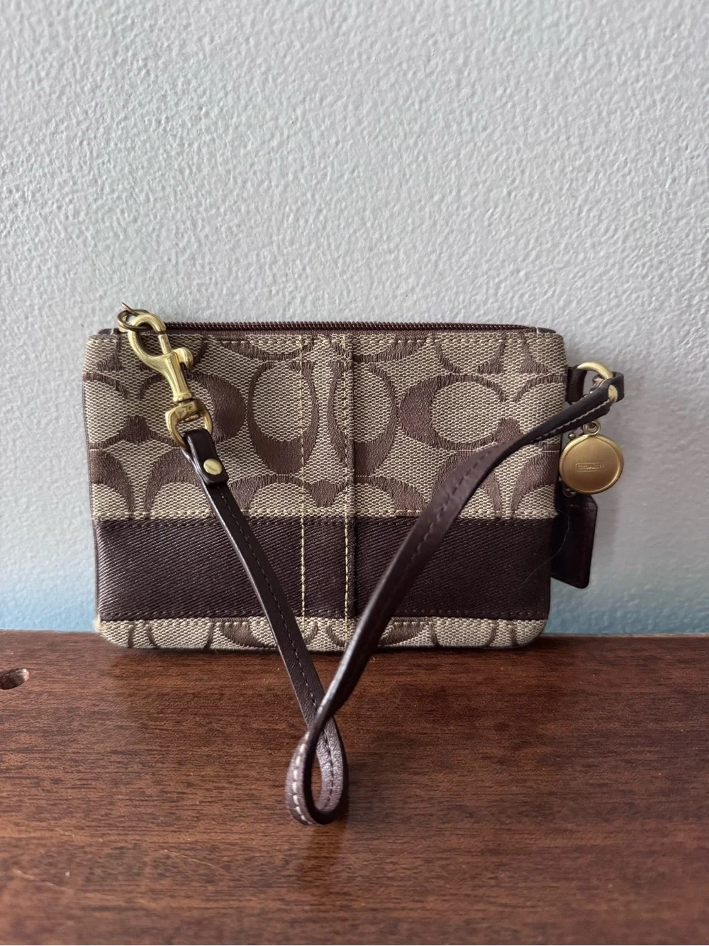 Coach Signature Canvas and Leather Wristlet in Brown